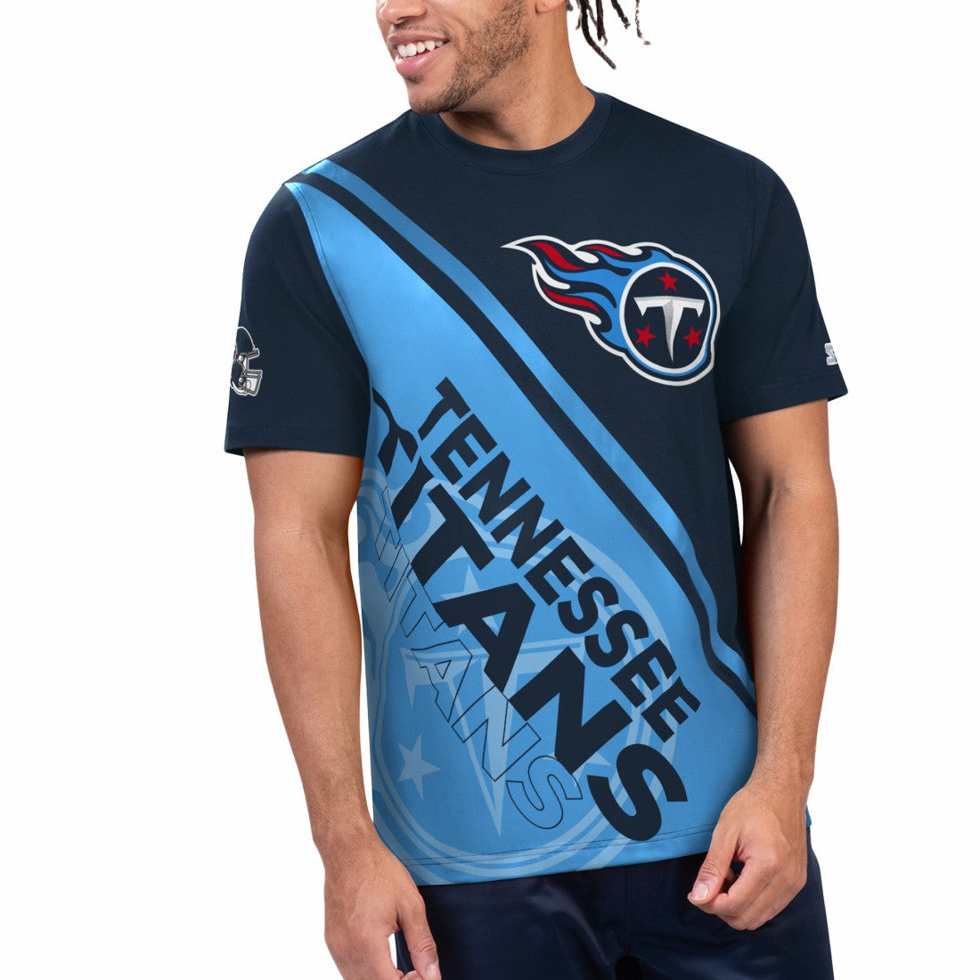 Tennessee Titans Starter Finish Line Extreme Graphic T-Shirt Navy/Light Blue
