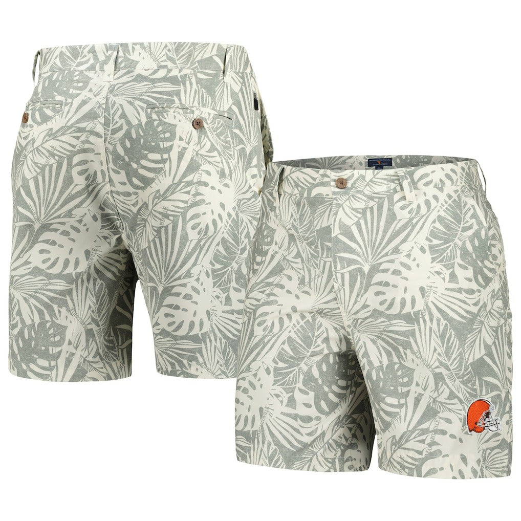 Cleveland Browns Margaritaville Sandwashed Monstera Print Amphib Shorts Gray
