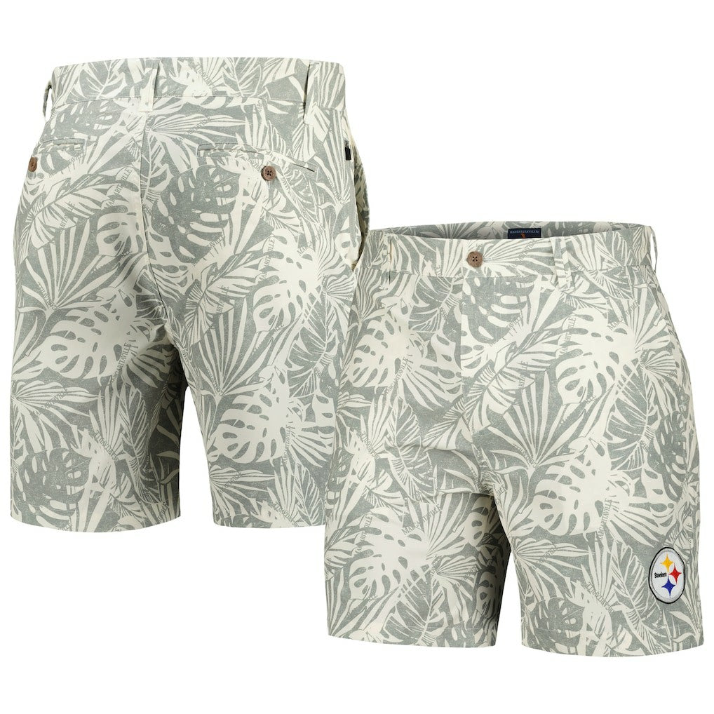 Pittsburgh Steelers Margaritaville Sandwashed Monstera Print Amphib Shorts Gray