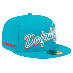 Miami Dolphins New Era Script Sided 59FIFTY Fitted Hat Aqua