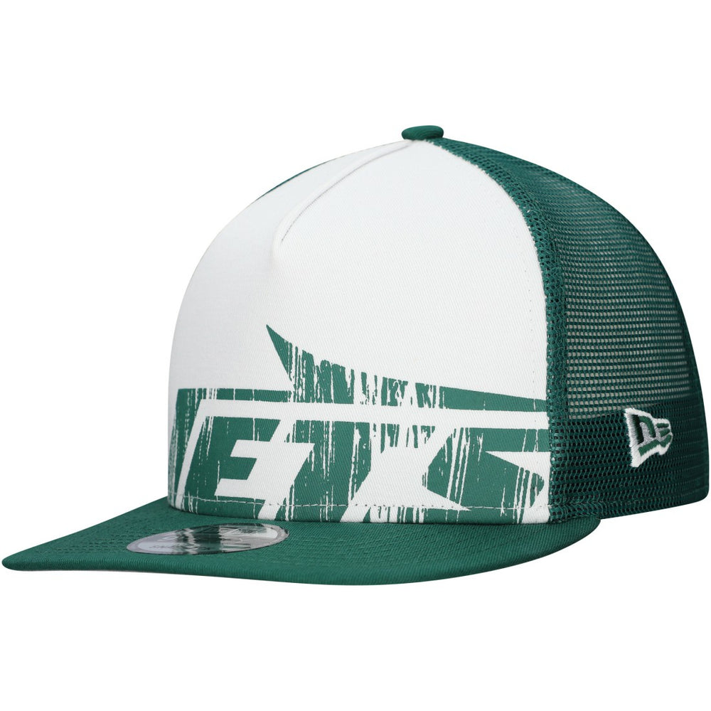 New Era New York Jets Distressed 9FIFTY A-Frame Snapback Hat White/Green