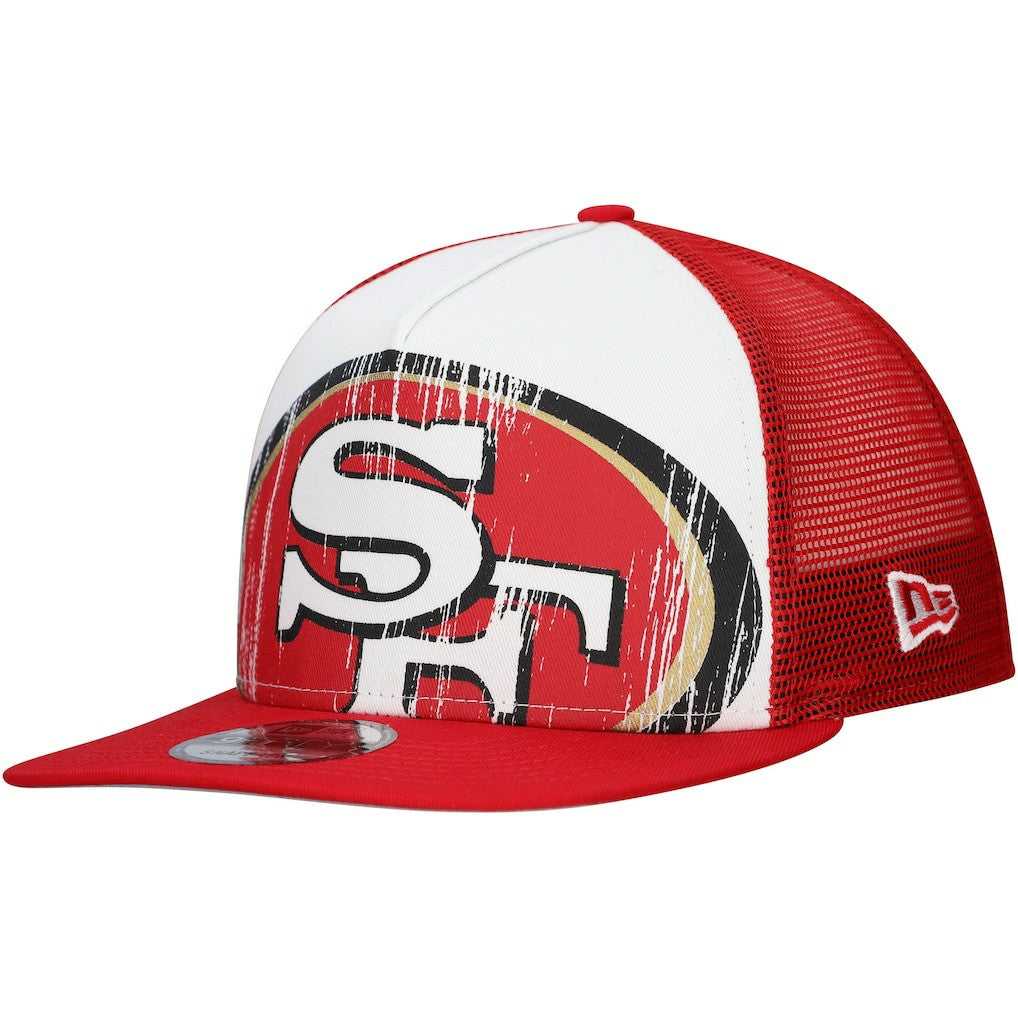 New Era San Francisco 49ers Distressed 9FIFTY A-Frame Snapback Hat White/Scarlet