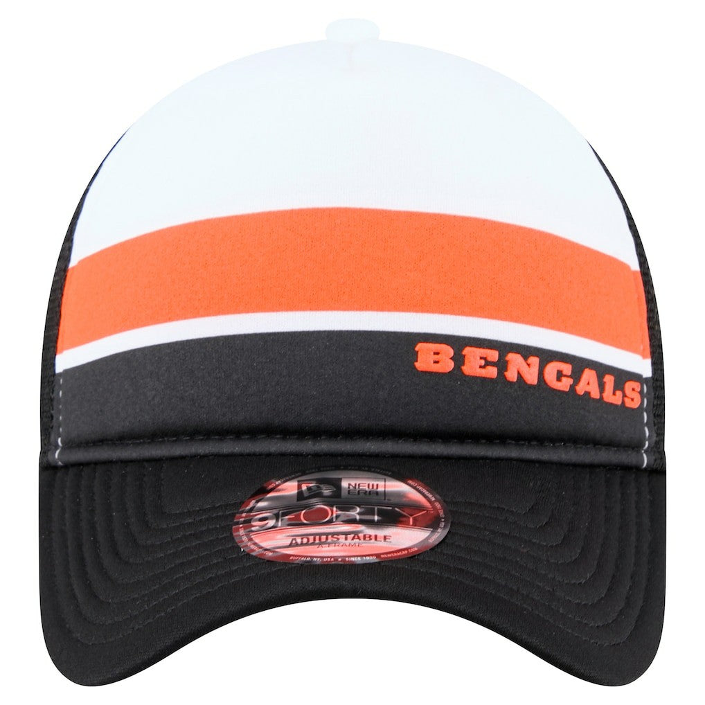 Cincinnati Bengals New Era Sport Night Color Block 9FORTY A-Frame Trucker Adjustable Hat White/Black