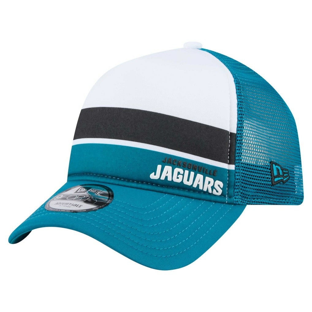 Jacksonville Jaguars New Era Color-Block 9FORTY A-Frame Trucker Adjustable Hat White/Teal