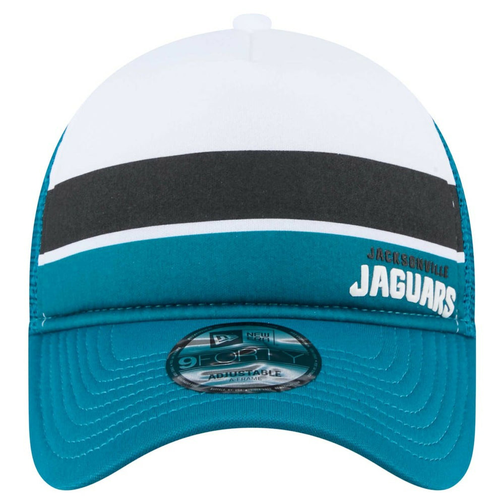 Jacksonville Jaguars New Era Color-Block 9FORTY A-Frame Trucker Adjustable Hat White/Teal