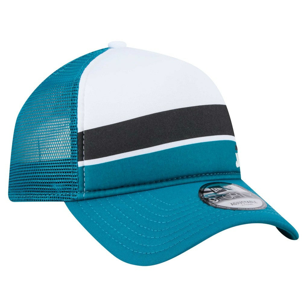 Jacksonville Jaguars New Era Color-Block 9FORTY A-Frame Trucker Adjustable Hat White/Teal
