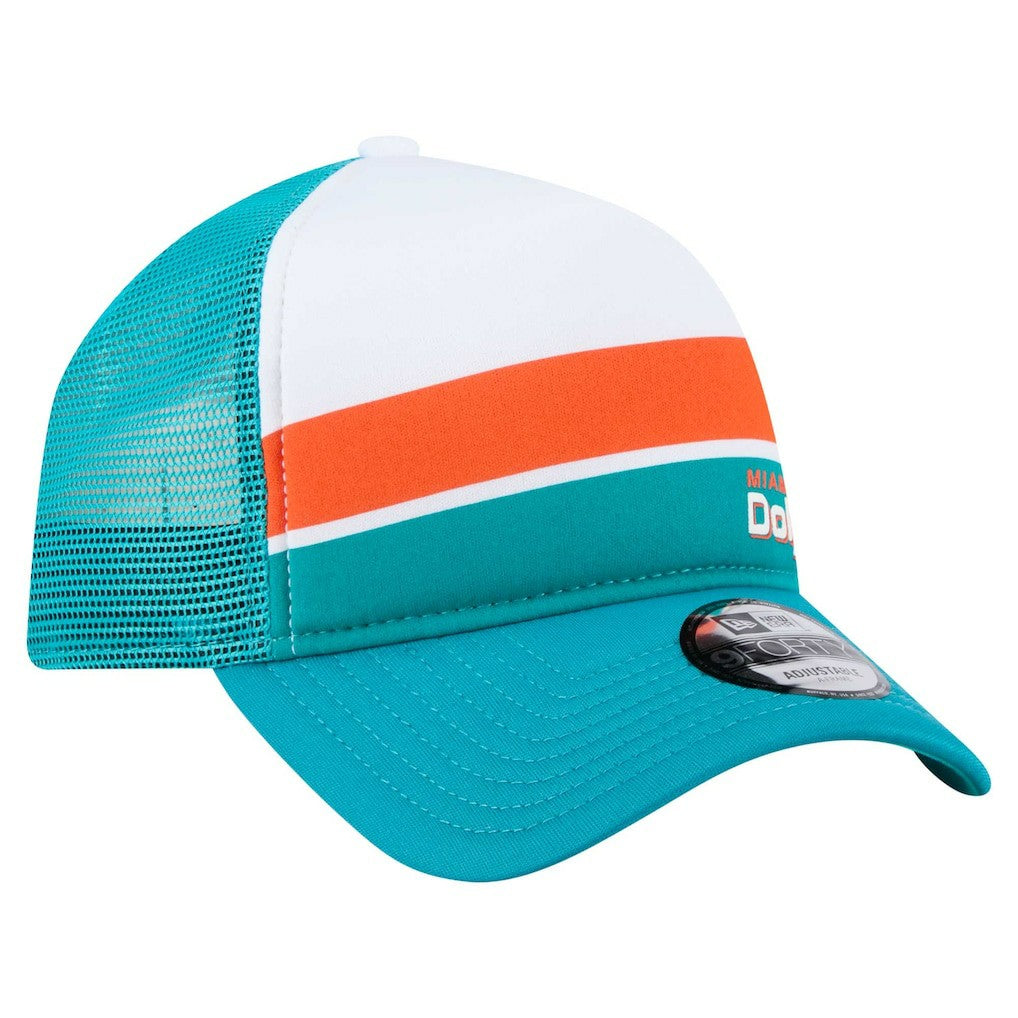 Miami Dolphins New Era Color-Block 9FORTY A-Frame Trucker Adjustable Hat White/Aqua