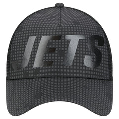 New York Jets New Era Throwback Midnight Ink Tonal Text A-Frame Trucker 9FORTY Adjustable Hat Black