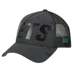 New York Jets New Era Throwback Midnight Ink Tonal Text A-Frame Trucker 9FORTY Adjustable Hat Black