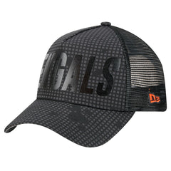 Cincinnati Bengals New Era Midnight Ink Tonal Text A-Frame Trucker 9FORTY Adjustable Hat Black