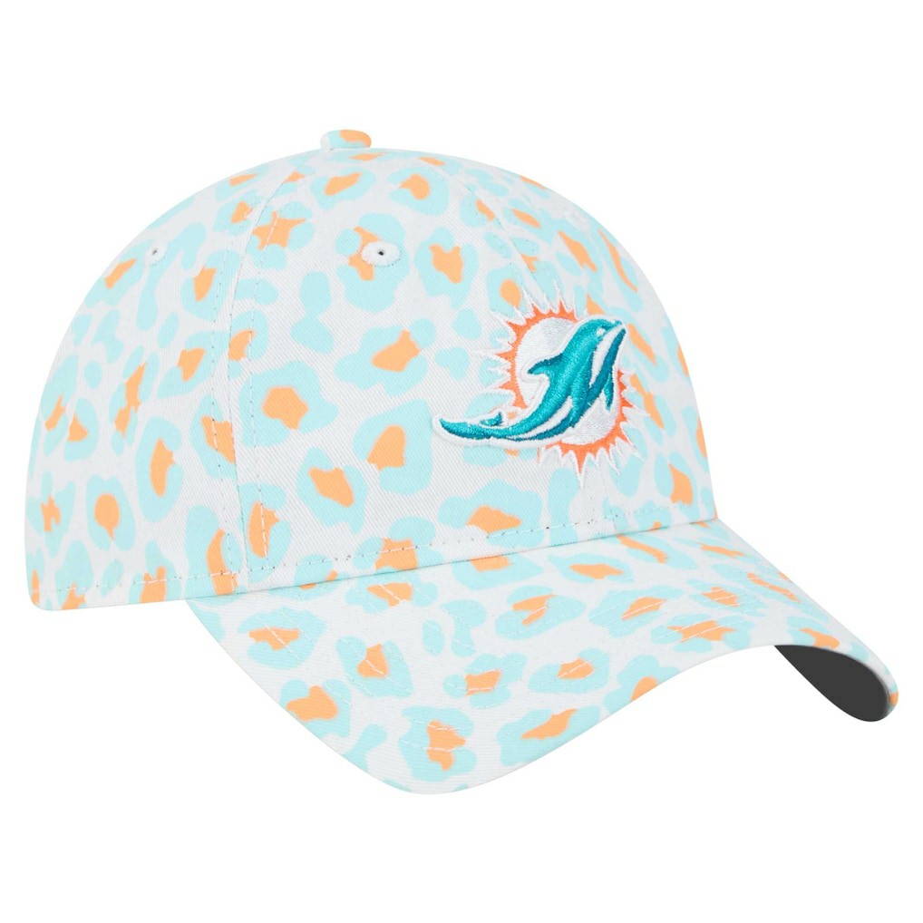 Miami Dolphins New Era Women's Active Leopard 9TWENTY Adjustable Hat White