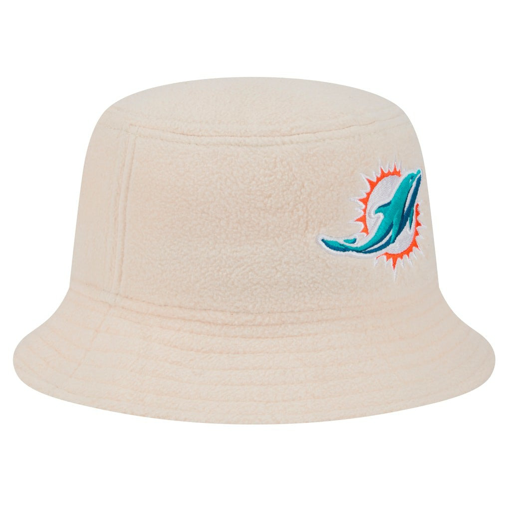 Miami Dolphins New Era Women's Cozy Sherpa Bucket Hat Cream