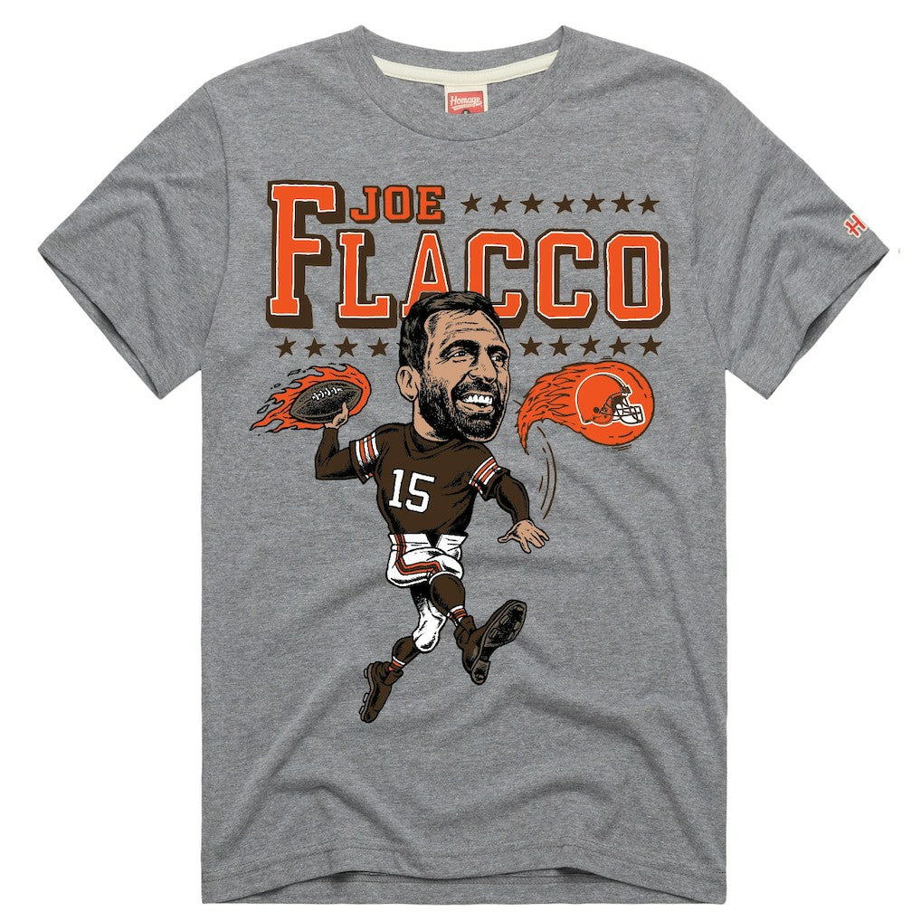 Joe Flacco Cleveland Browns Homage Unisex Caricature Player Tri-Blend T-Shirt Heathered Gray