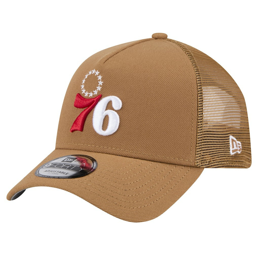 Philadelphia 76ers 9FORTY A-Frame Trucker Adjustable Hat Tan
