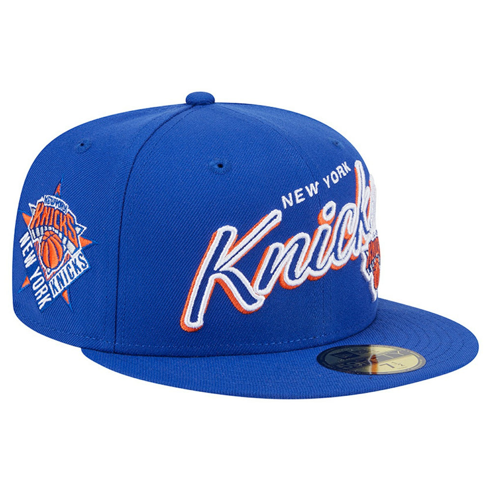 New York Knicks Sport Night Script Sided 59FIFTY Fitted Hat Blue