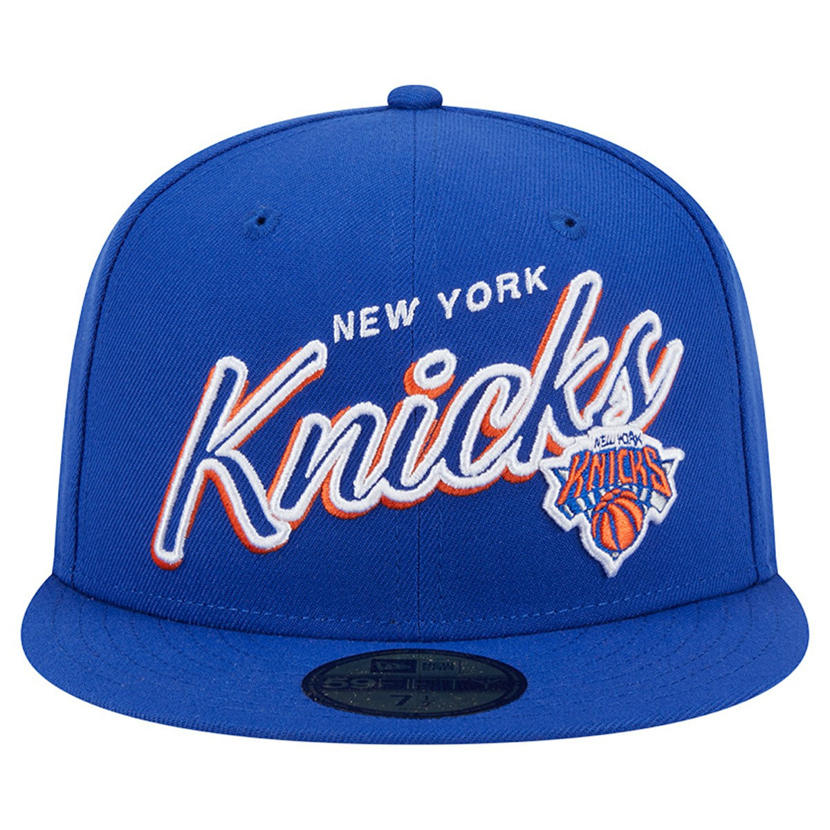 New York Knicks Sport Night Script Sided 59FIFTY Fitted Hat Blue