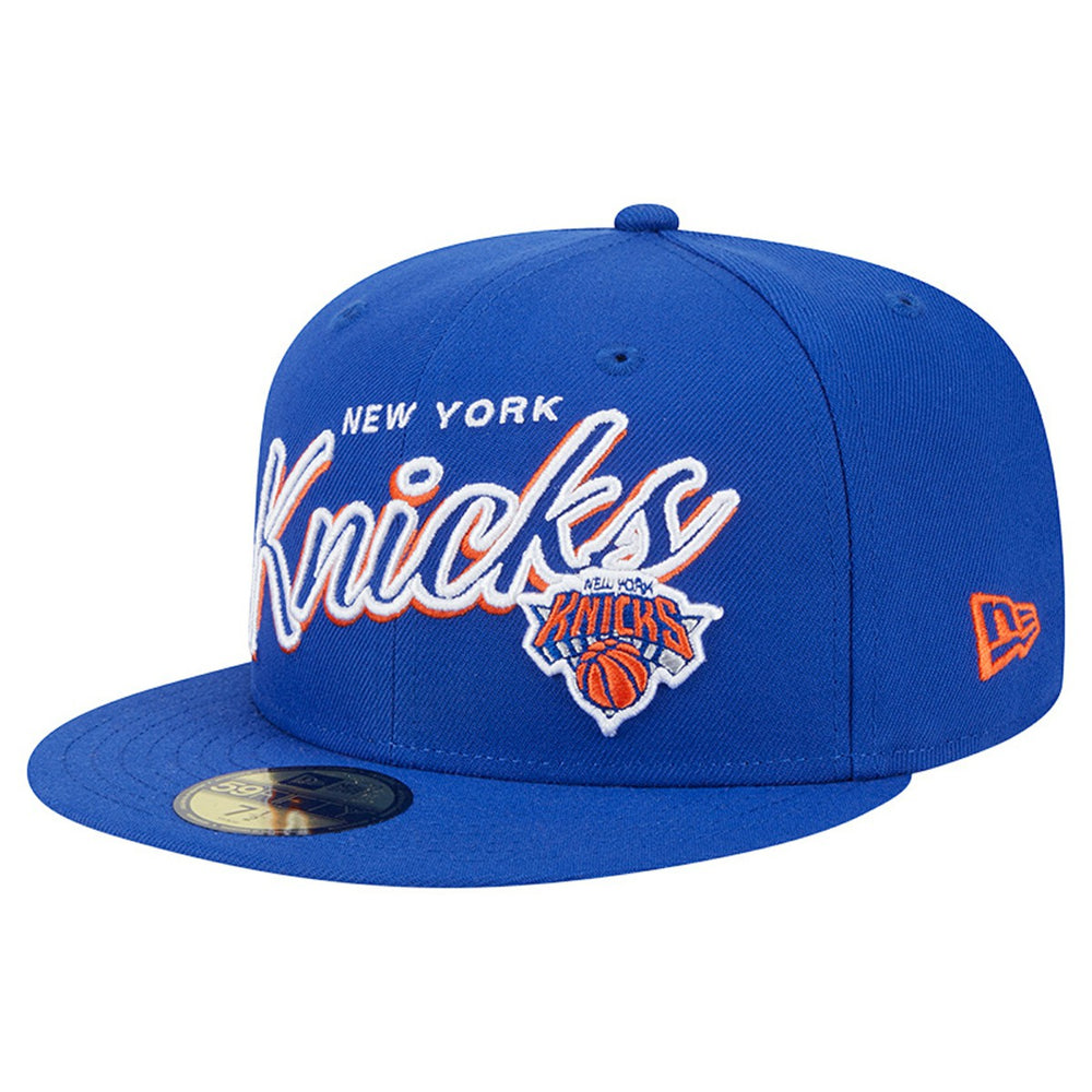 New York Knicks Sport Night Script Sided 59FIFTY Fitted Hat Blue