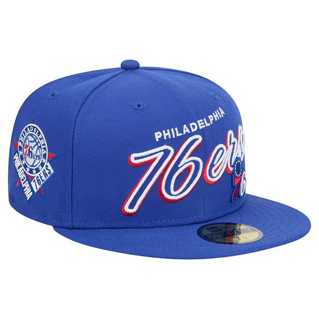 Philadelphia 76ers Sport Night Script Sided 59FIFTY Fitted Hat Royal
