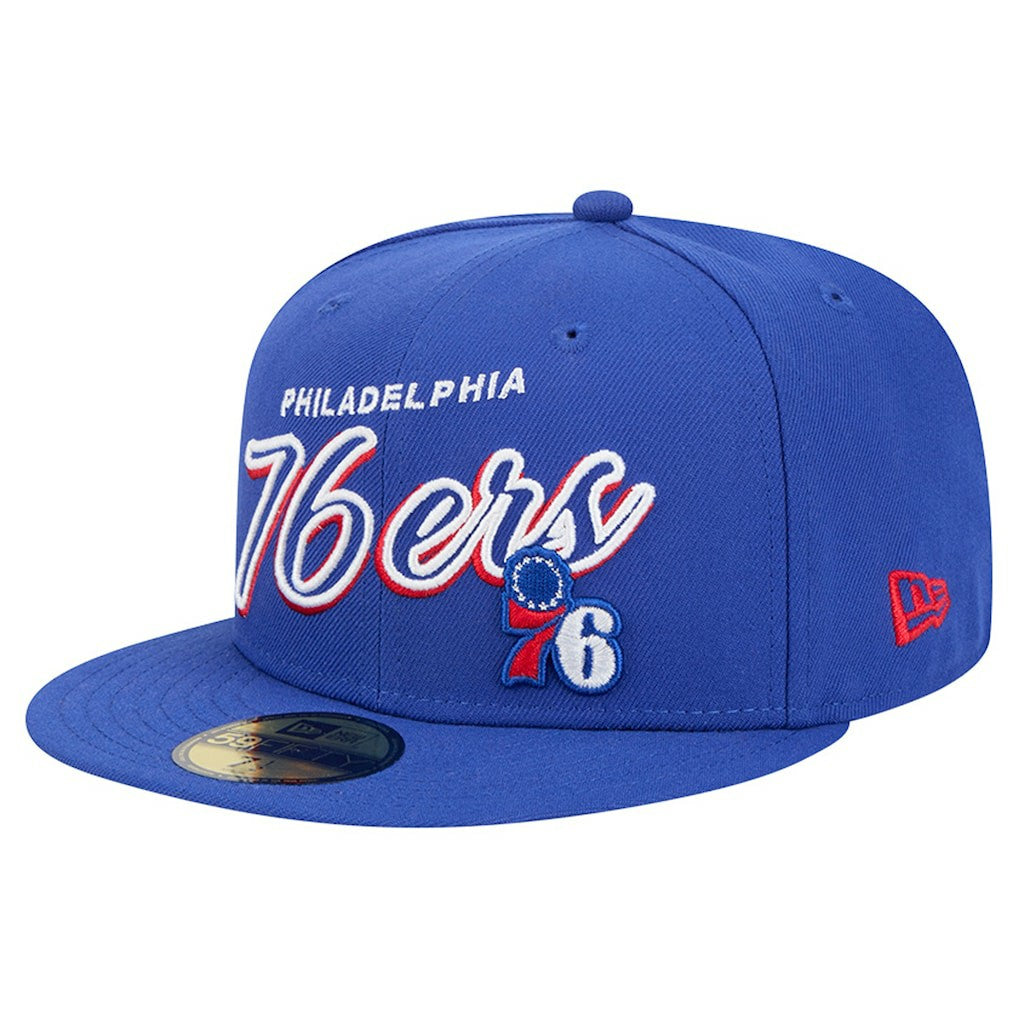 Philadelphia 76ers Sport Night Script Sided 59FIFTY Fitted Hat Royal