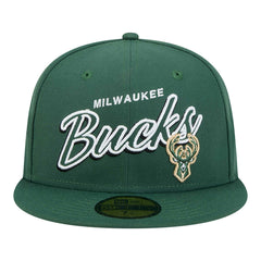 Milwaukee Bucks Sport Night Script Sided 59FIFTY Fitted Hat Hunter Green