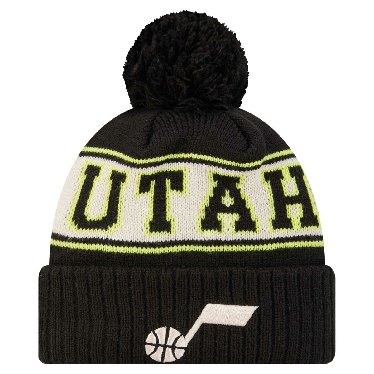 Utah Jazz Throwback Retro Cuffed Knit Hat with Pom Black