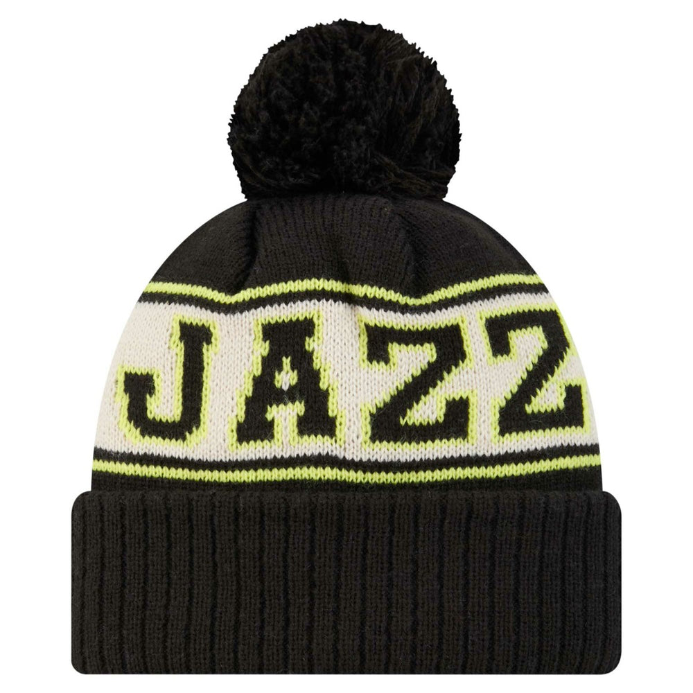 Utah Jazz Throwback Retro Cuffed Knit Hat with Pom Black