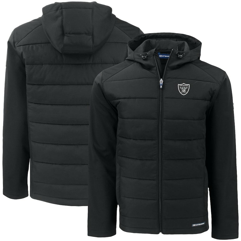 Las Vegas Raiders Cutter & Buck Big & Tall Evoke Hybrid Eco Softshell Recycled Full-Zip Hooded Jacket Black