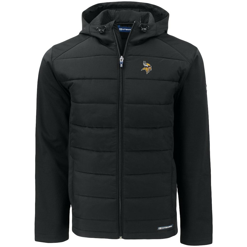Minnesota Vikings Cutter & Buck Big & Tall Evoke Hybrid Eco Softshell Recycled Full-Zip Hooded Jacket Black