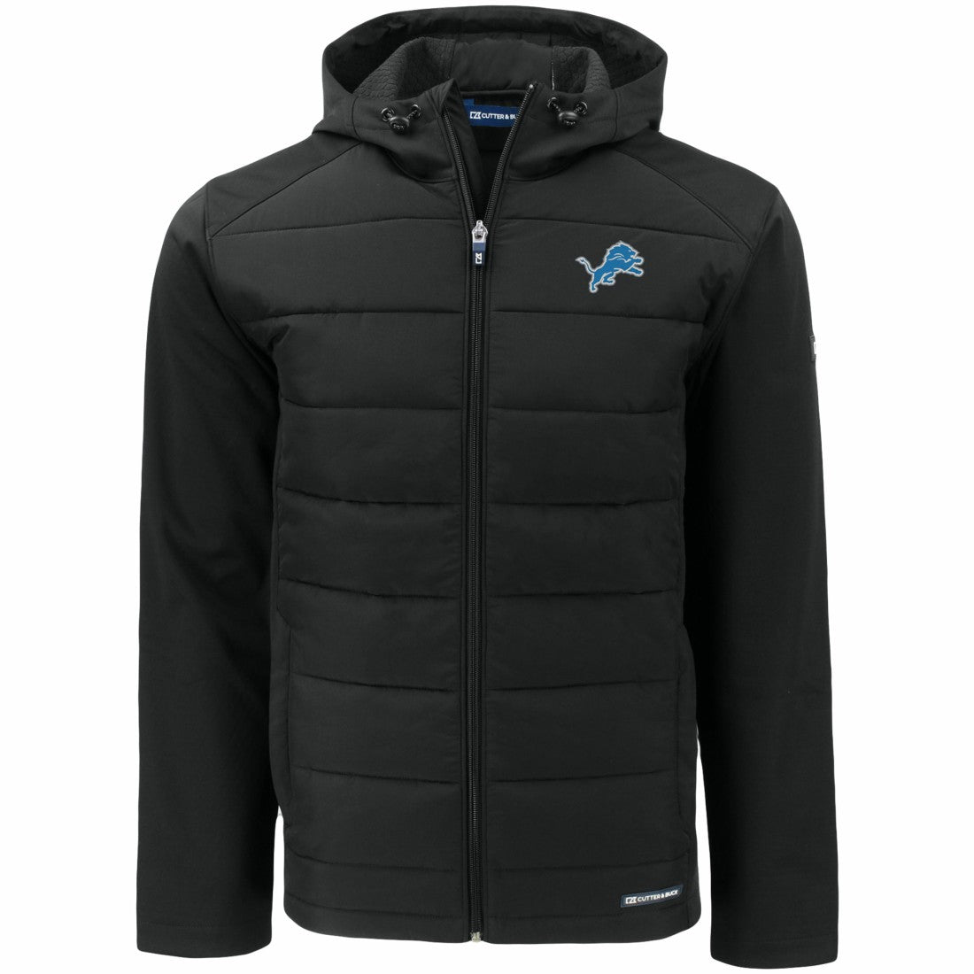 Detroit Lions Cutter & Buck Big & Tall Evoke Hybrid Eco Softshell Recycled Full-Zip Hooded Jacket Black