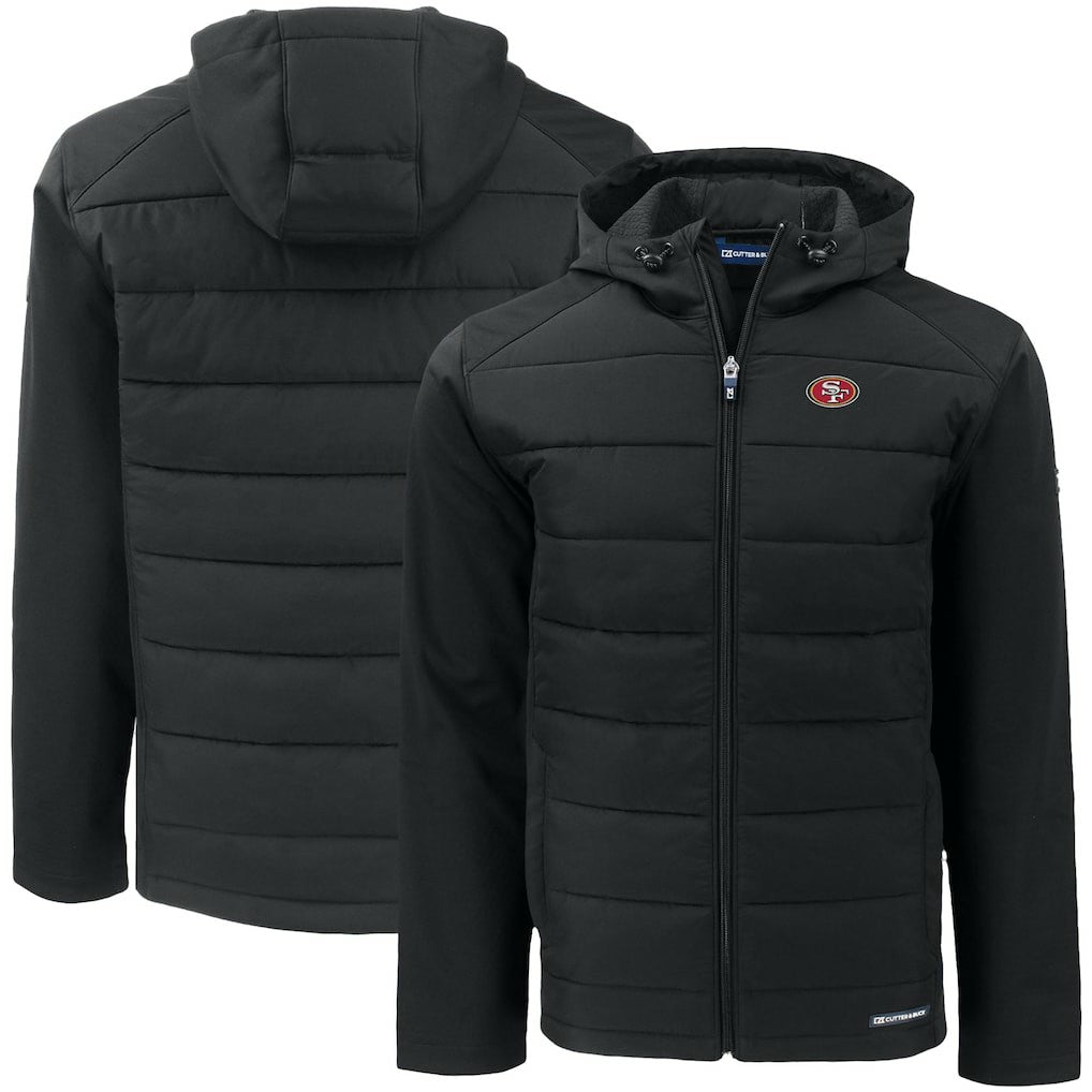 San Francisco 49ers Cutter & Buck Big & Tall Evoke Hybrid Eco Softshell Recycled Full-Zip Hooded Jacket Black