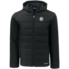 Pittsburgh Steelers Cutter & Buck Big & Tall Evoke Hybrid Eco Softshell Recycled Full-Zip Hooded Jacket Black