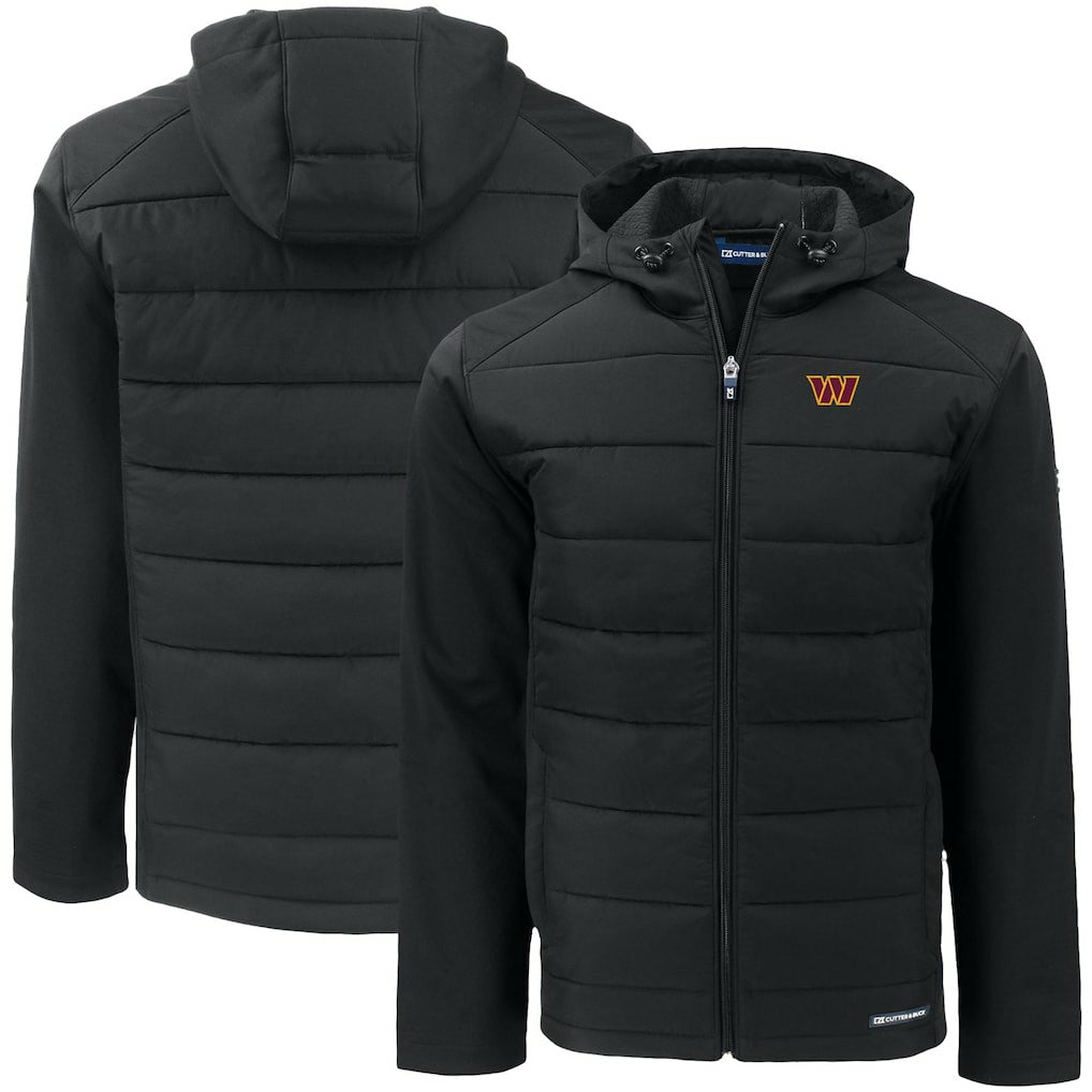 Washington Commanders Cutter & Buck Big & Tall Evoke Hybrid Eco Softshell Recycled Full-Zip Hooded Jacket Black