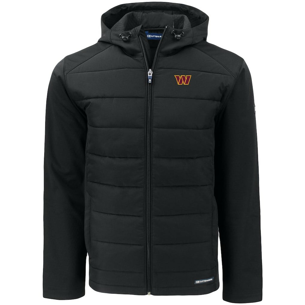 Washington Commanders Cutter & Buck Big & Tall Evoke Hybrid Eco Softshell Recycled Full-Zip Hooded Jacket Black