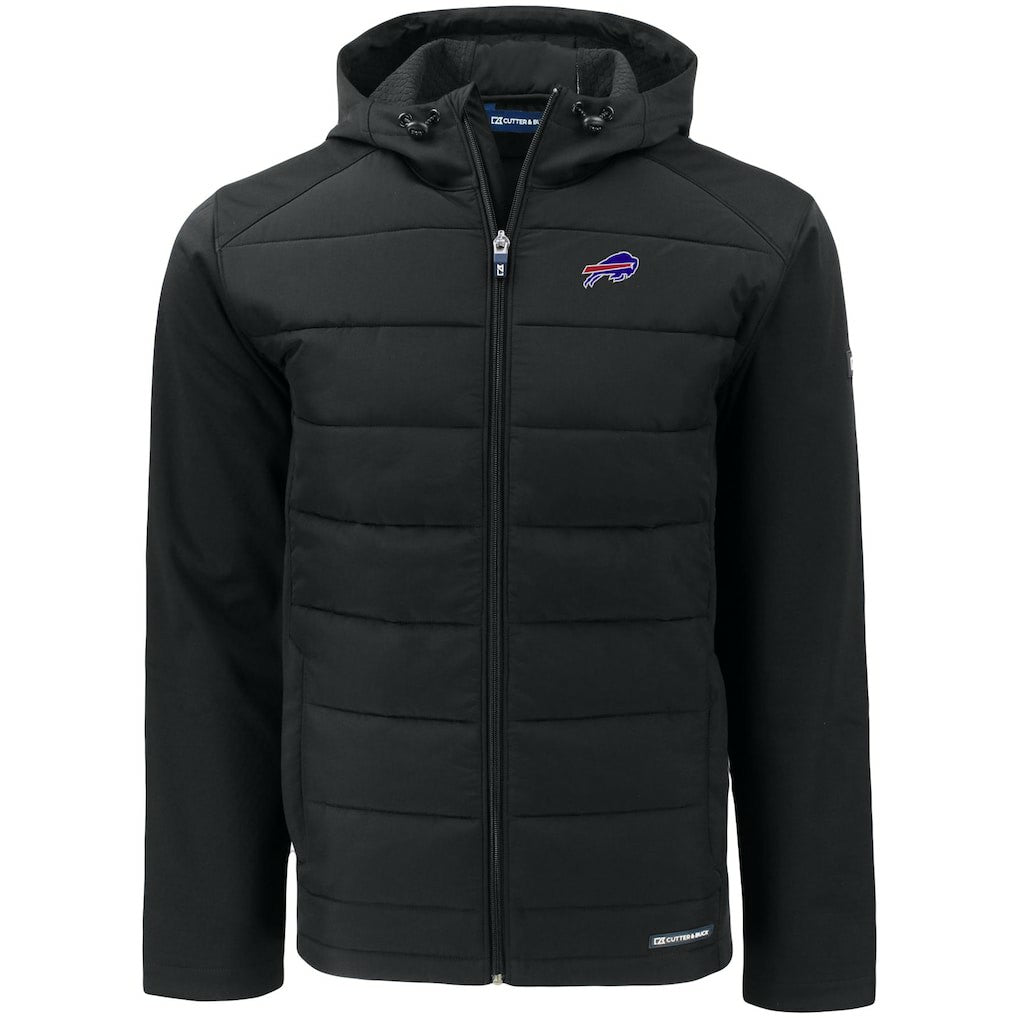 Buffalo Bills Cutter & Buck Big & Tall Evoke Hybrid Eco Softshell Recycled Full-Zip Hooded Jacket Black