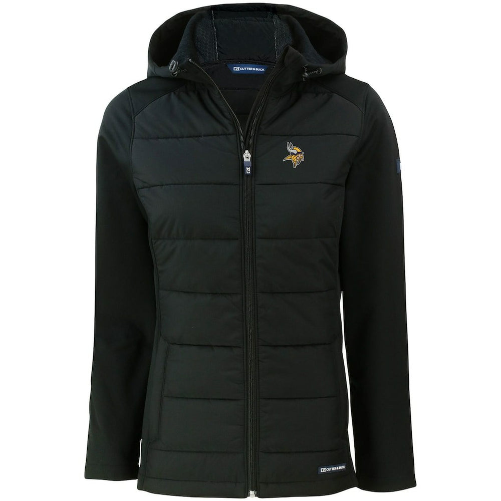Minnesota Vikings Cutter & Buck Women's Evoke PrimaLoft Hybrid Eco Softshell Recycled Full-Zip Hooded Jacket Black