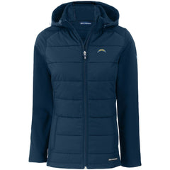 Los Angeles Chargers Cutter & Buck Women's Evoke PrimaLoft Hybrid Eco Softshell Recycled Full-Zip Hooded Jacket Navy
