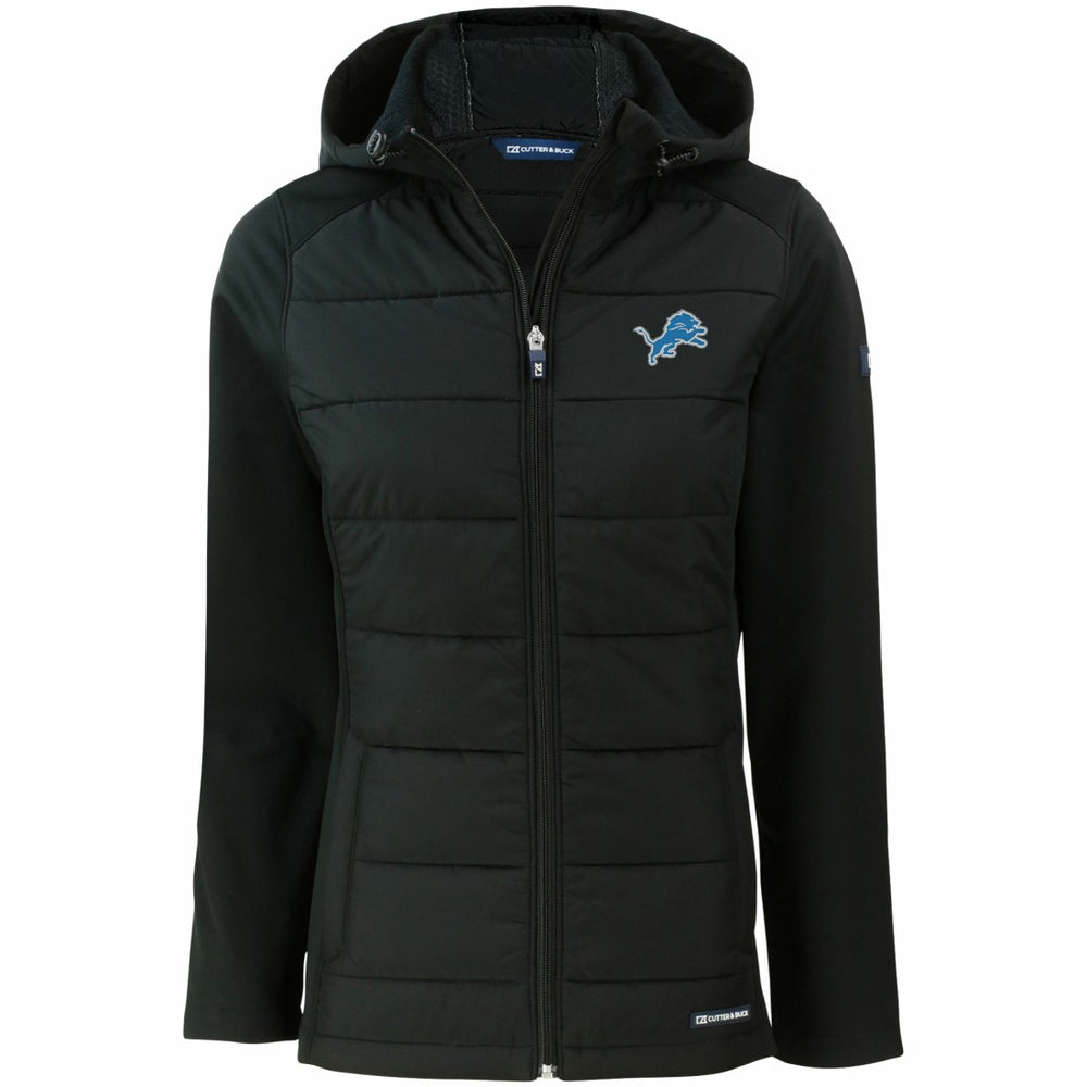 Detroit Lions Cutter & Buck Women's Evoke PrimaLoft Hybrid Eco Softshell Recycled Full-Zip Hooded Jacket Black