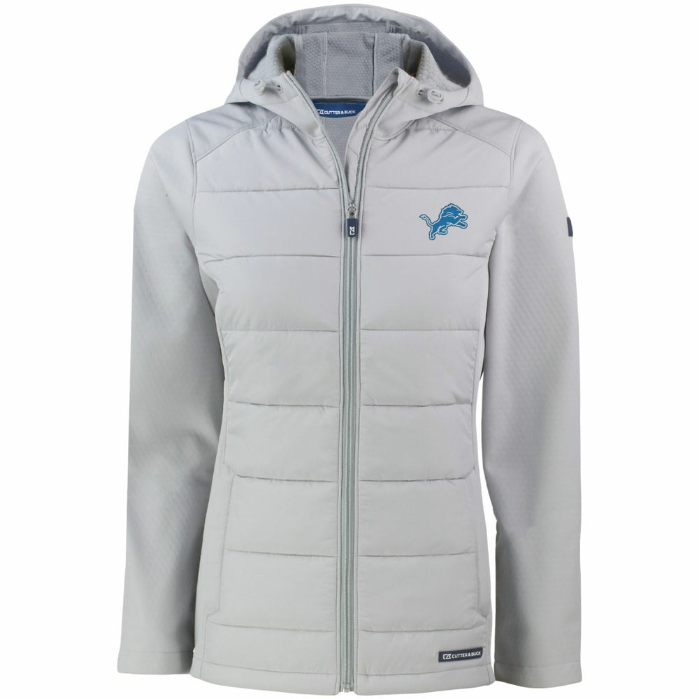 Detroit Lions Cutter & Buck Women's Evoke PrimaLoft Hybrid Eco Softshell Recycled Full-Zip Hooded Jacket Gray