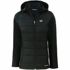 Green Bay Packers Cutter & Buck Women's Evoke PrimaLoft Hybrid Eco Softshell Recycled Full-Zip Hooded Jacket Black