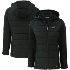 Buffalo Bills Cutter & Buck Women's Evoke PrimaLoft Hybrid Eco Softshell Recycled Full-Zip Hooded Jacket Black