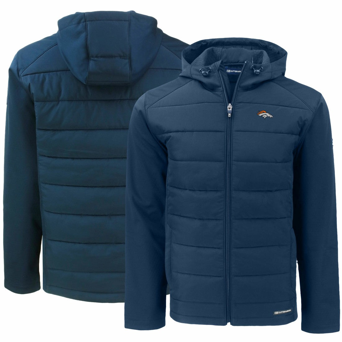Denver Broncos Cutter & Buck Evoke PrimaLoft Hybrid Eco Softshell Recycled Full-Zip Hooded Jacket Navy