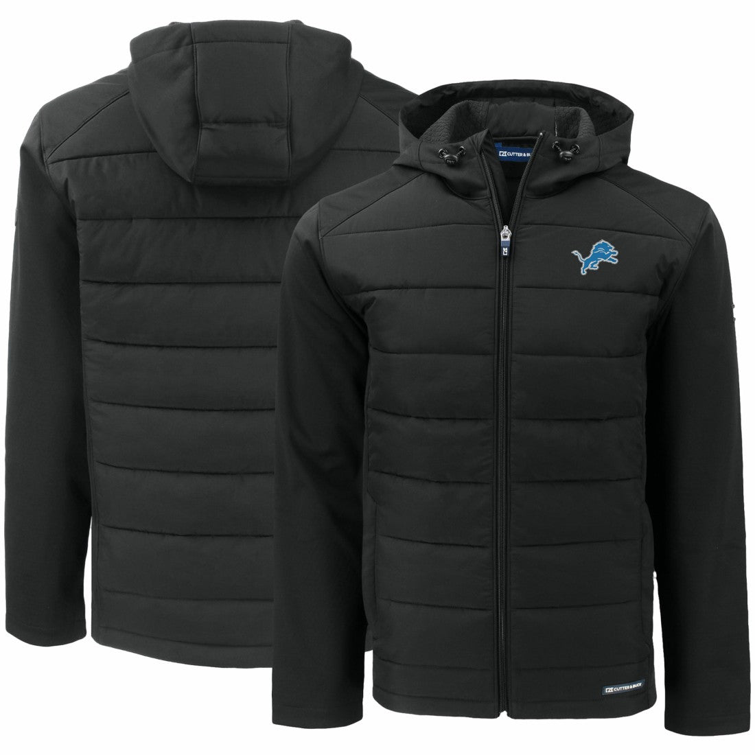Detroit Lions Cutter & Buck Evoke PrimaLoft Hybrid Eco Softshell Recycled Full-Zip Hooded Jacket Black