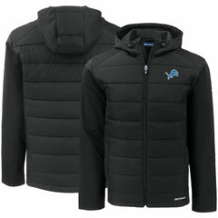 Detroit Lions Cutter & Buck Evoke PrimaLoft Hybrid Eco Softshell Recycled Full-Zip Hooded Jacket Black