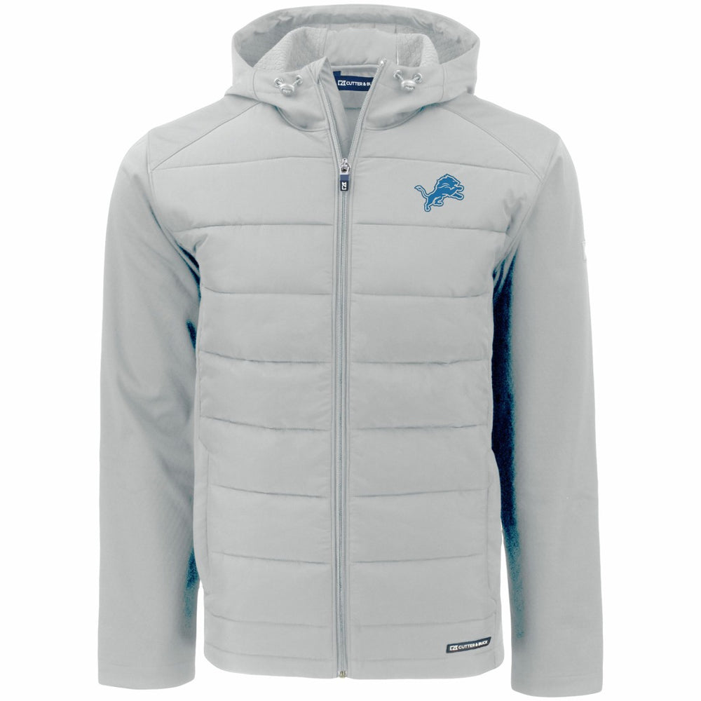 Detroit Lions Cutter & Buck Evoke PrimaLoft Hybrid Eco Softshell Recycled Full-Zip Hooded Jacket Gray