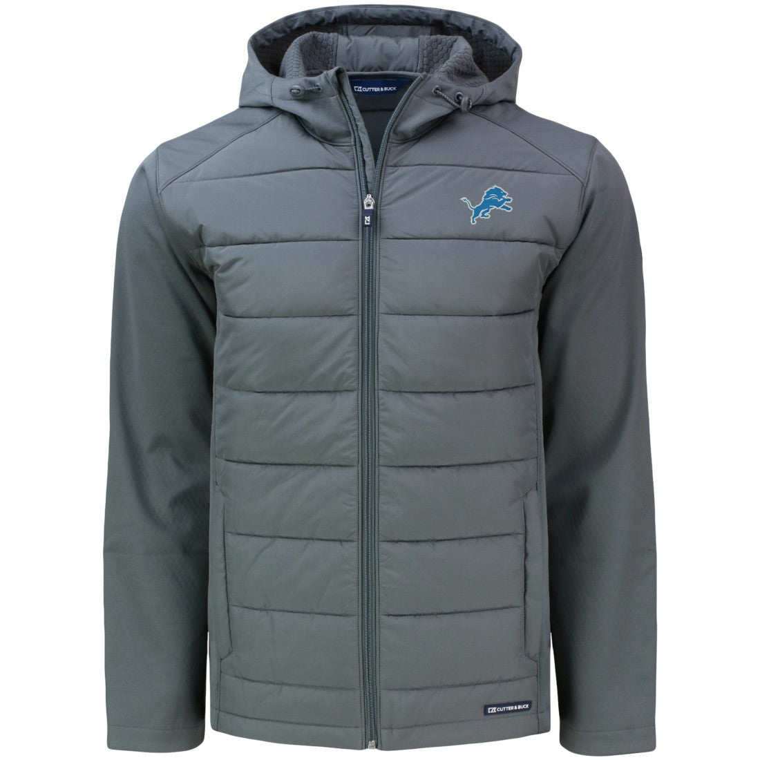 Detroit Lions Cutter & Buck Evoke PrimaLoft Hybrid Eco Softshell Recycled Full-Zip Hooded Jacket Gray