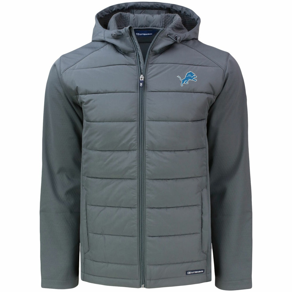 Detroit Lions Cutter & Buck Evoke PrimaLoft Hybrid Eco Softshell Recycled Full-Zip Hooded Jacket Gray