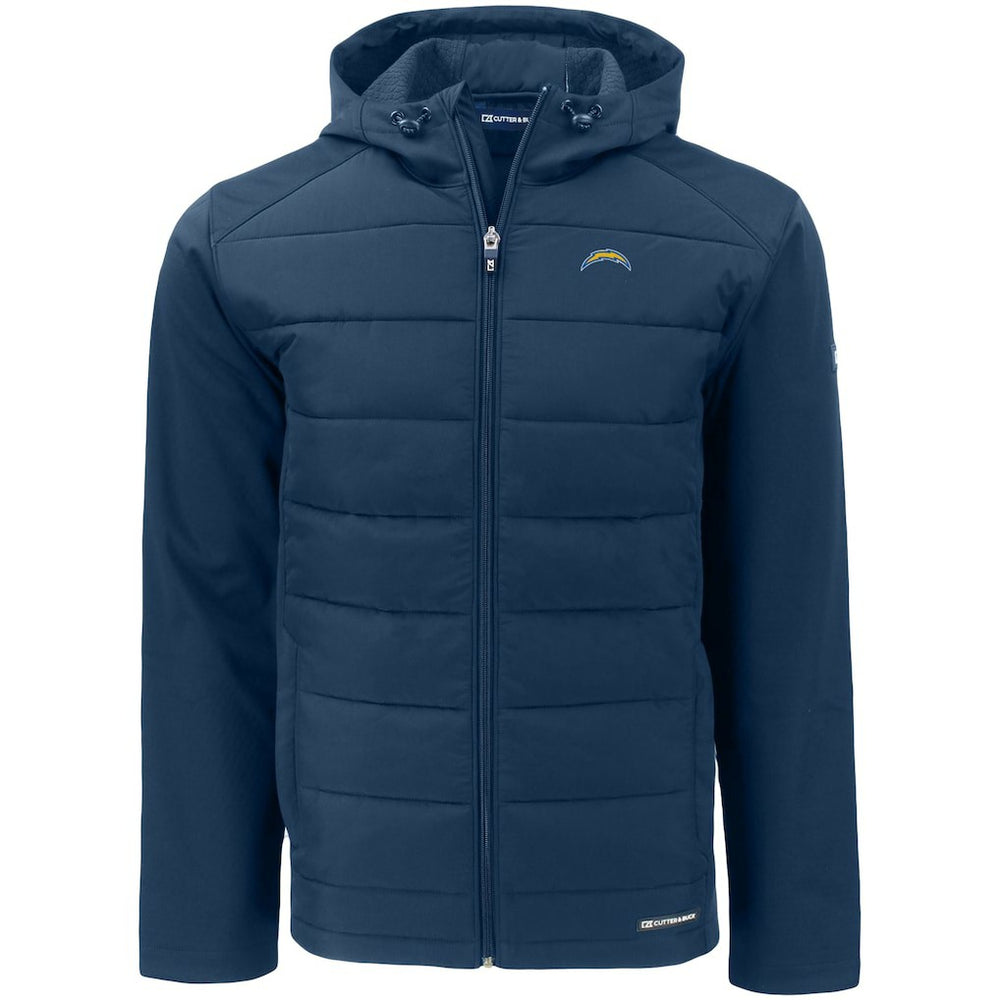 Los Angeles Chargers Cutter & Buck Evoke PrimaLoft Hybrid Eco Softshell Recycled Full-Zip Hooded Jacket Navy