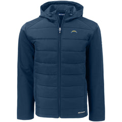 Los Angeles Chargers Cutter & Buck Evoke PrimaLoft Hybrid Eco Softshell Recycled Full-Zip Hooded Jacket Navy