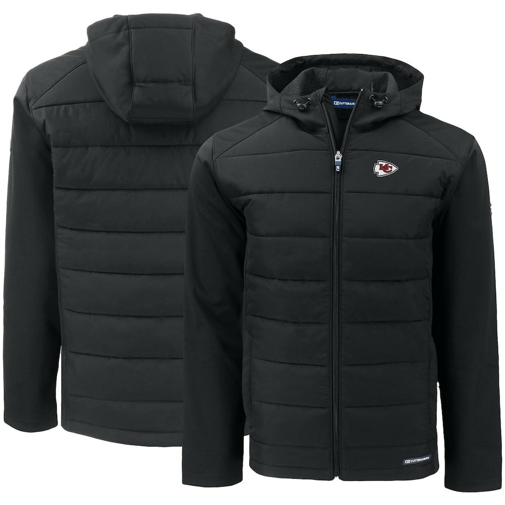 Kansas City Chiefs Cutter & Buck Evoke PrimaLoft Hybrid Eco Softshell Recycled Full-Zip Hooded Jacket Black
