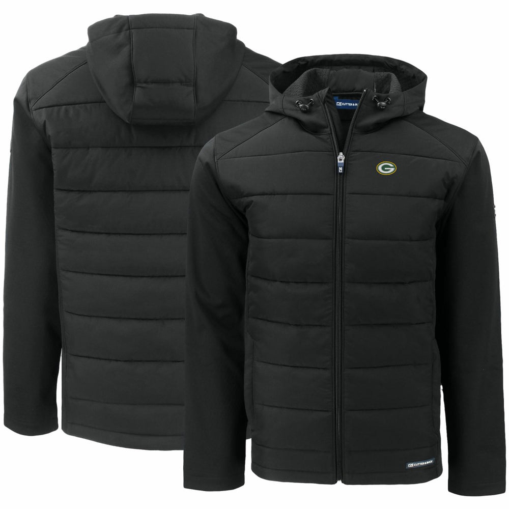 Green Bay Packers Cutter & Buck Evoke PrimaLoft Hybrid Eco Softshell Recycled Full-Zip Hooded Jacket Black